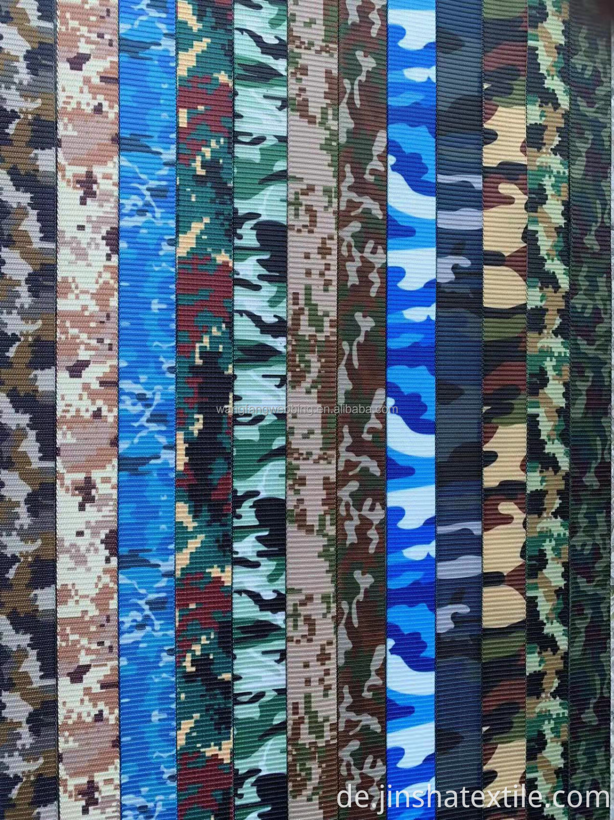 Striped Polyester Wärmeübertragung Druck gedrucktes Gurtband Camo Druck gewebtes Nylon -Gurtband Outdoors Militärnetz